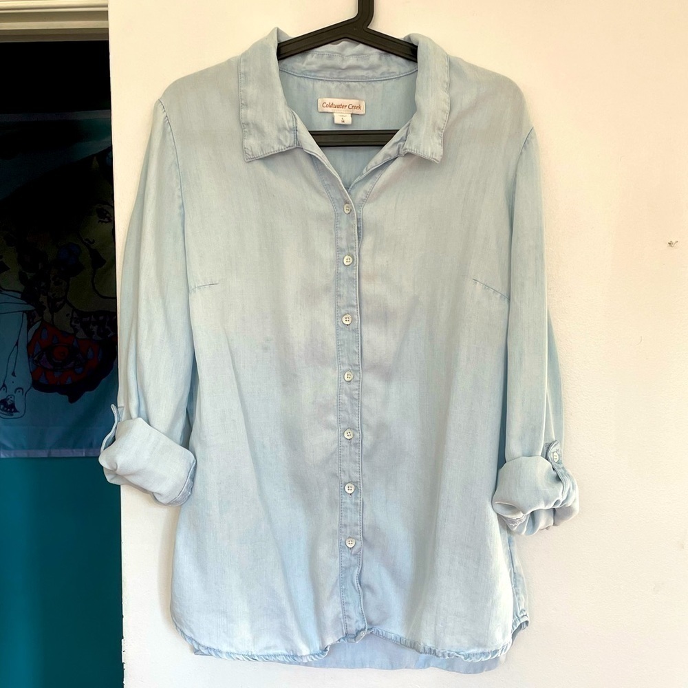 Coldwater Creek Sky Blue Button Up Lightweight Shirt - Picture 2 of 7